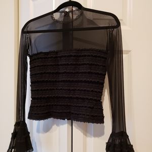 NWT Tadashi Black Velvet & Lace Top Sz XS